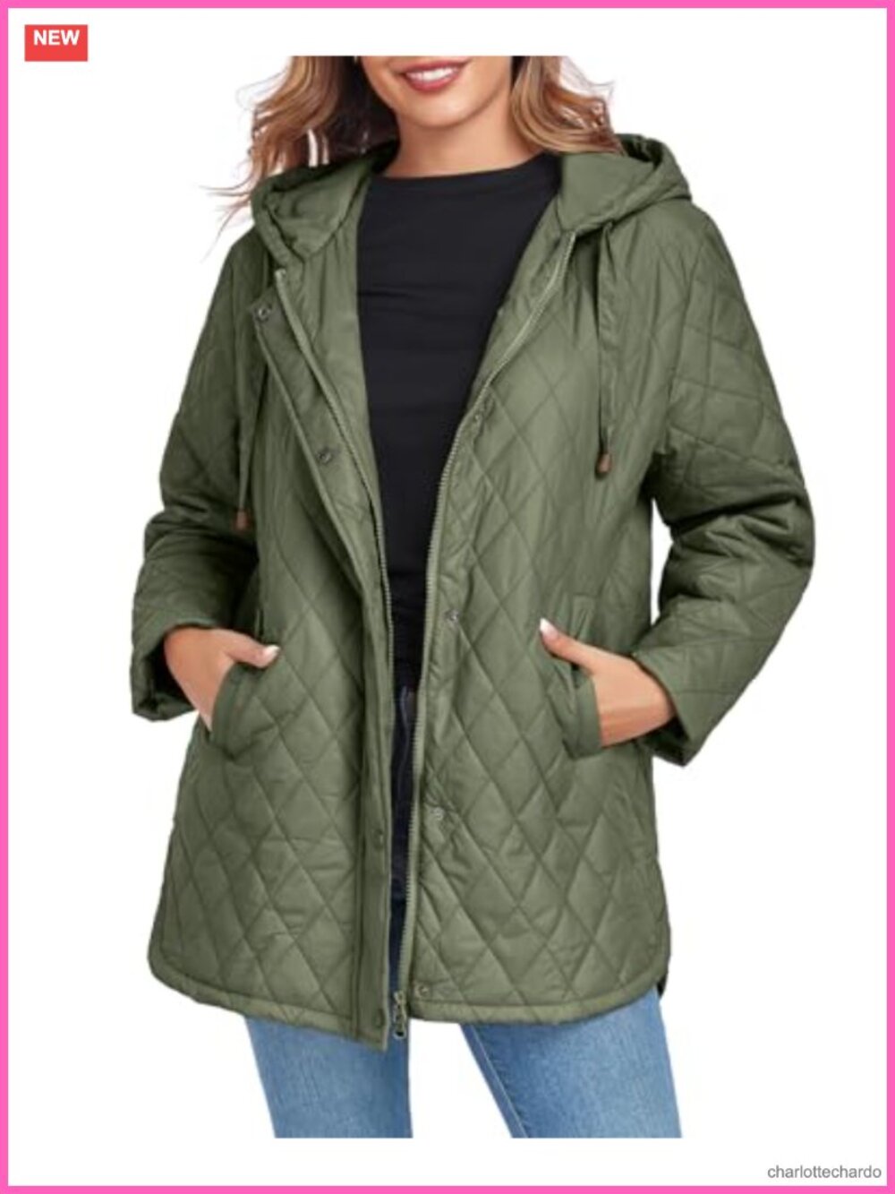 Oversized Quilted Puffer Jacket Hooded Full Zip Lightweight Coat